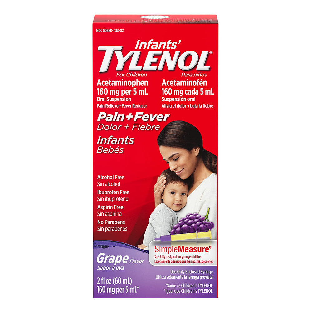 Tylenol Infants Pain Plus Fever Reducer, Oral Suspension, Grape Flavor, 2 Oz